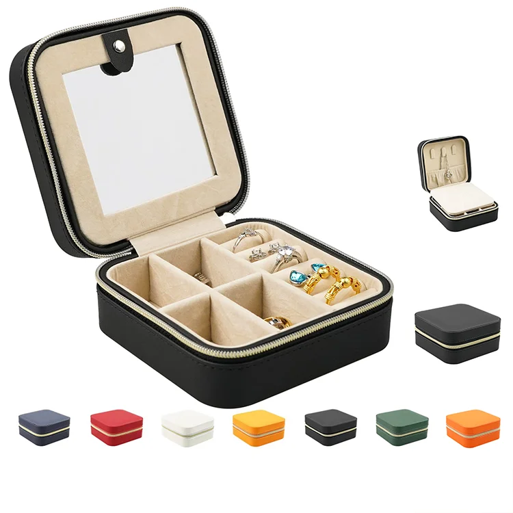 Custom Jewelry Box Travel Size Pu Leather  Jewellery Bangles Bracelet Collection Organizer Storage Stock Boxes Case With Mirror