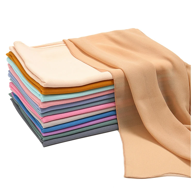 Women Shawl Arab Scarf Hijab Cheap Fashion High Quality Muslim Fashion Malaysia Chiffon Solid Colors as Picture or Customized