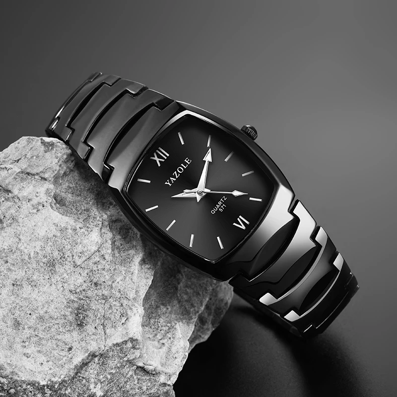 yazole  571 Elegance black unisex Quartz watch stylish steel Strap Waterproof analog display Simple Couple wristwatch