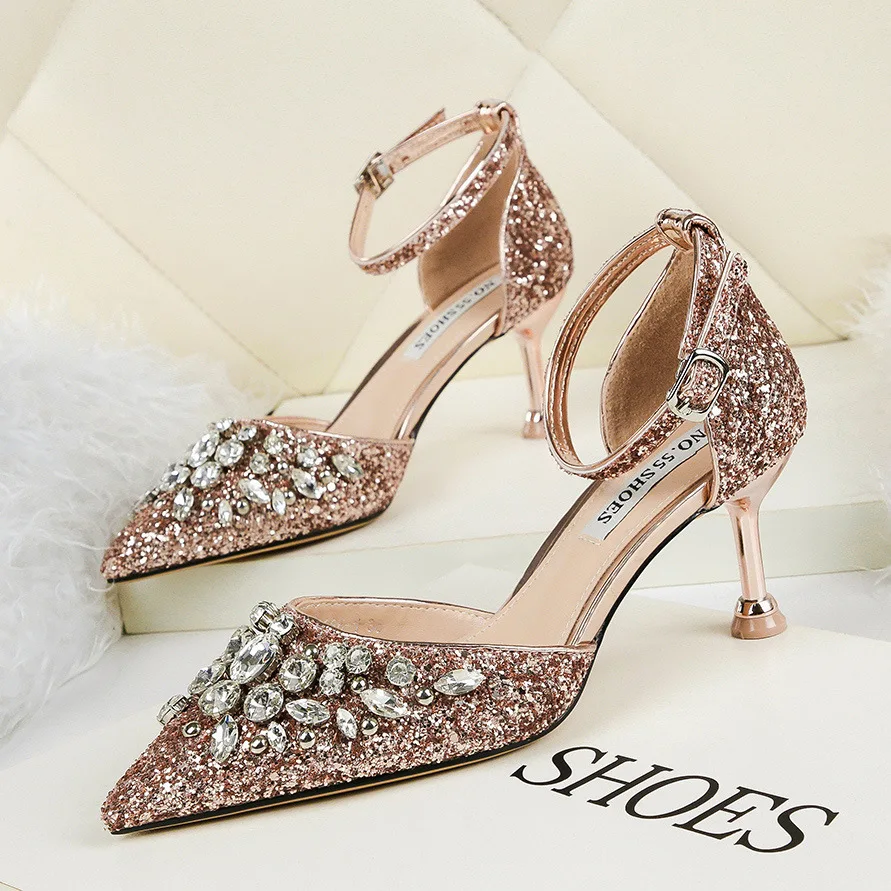 2021 China Brand Sexy Crystal Pumps Stilettos Ladies High Heel Shoes Wedding Party Bridal Heels for Women