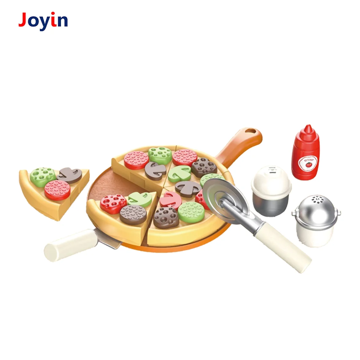 Pretend Play Pizza Set with Plates and Pizza Cutting Accessories for Kids Cooking Fun