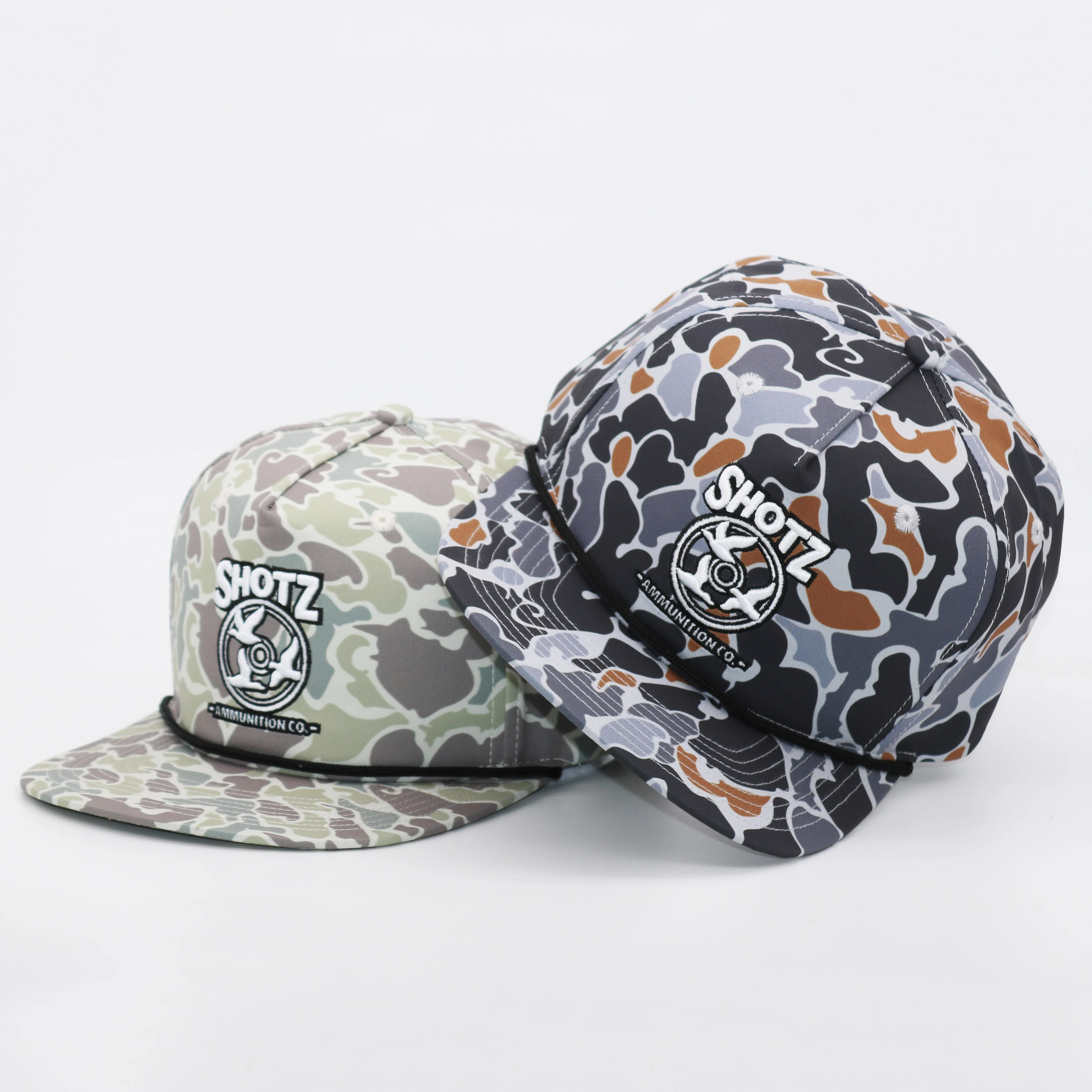 Design Your Own Embroidery Logo Flat Brim Unstructured 5 Panel Custom Camo Rope Snapback Hats Cap
