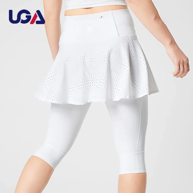Wholesale Polyester Breathable Pleated Tennis shorts Skirts Leggings For Women Solid  Color White Anti-glare Tennis Bottoms