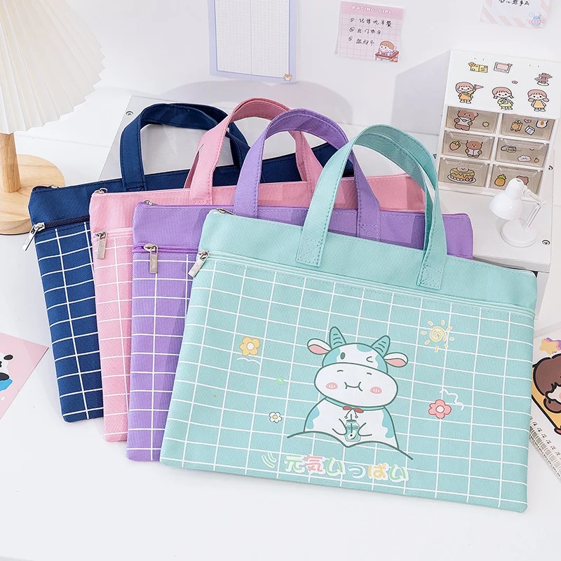 Cute carton design lightweight wide handle documents bag with zip custom document bag