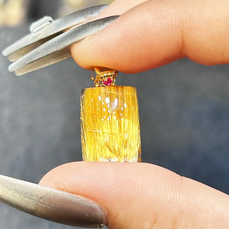 Natural high-quality rutilated quartz pendant golden natural wealth attracting energy stone