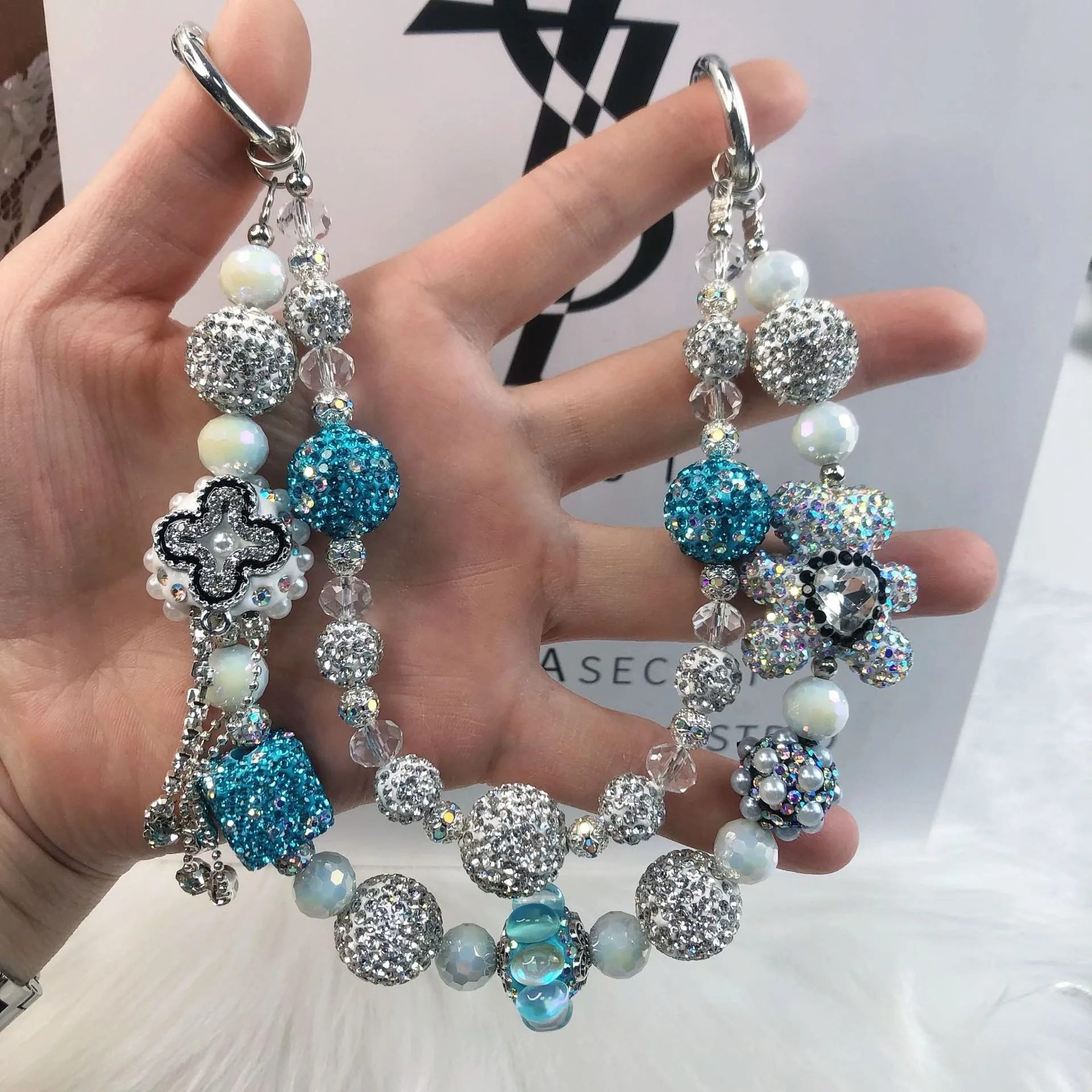 Luxury Square Beaded Strap Cell Phones DIY Hanging Mobile Lanyard Custom Fabric Crystal Chain Promotional Business Gifts