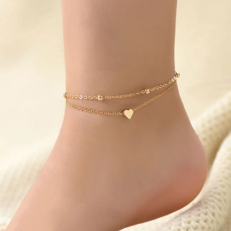 Hot Sale Simple Heart Silver And Gold Color Anklet For Women Foot Jewelry