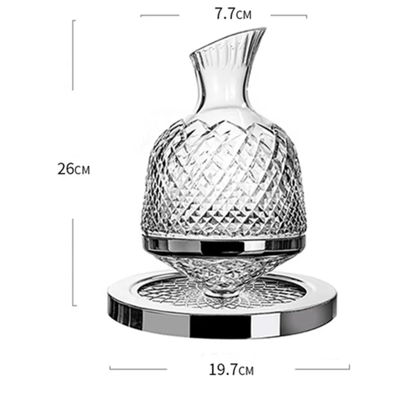 Wedding Swing Hand Blowing Hand Cutting Crystal Wine Decanter Lead Free Glass Aerator Decanting Set with stainless steel tray
