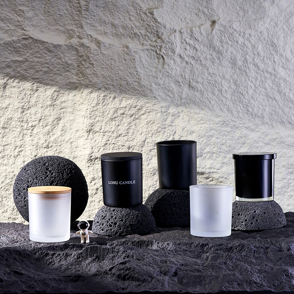 Custom 9 oz Luxury Empty Candle Jar Decorate black white glass containers for candles