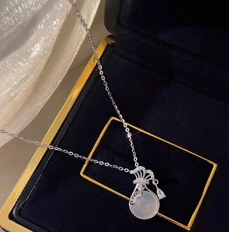 2024 New 925 Silver Material High end Design Round Zircon Lucky Bag Pendant Silver Necklace