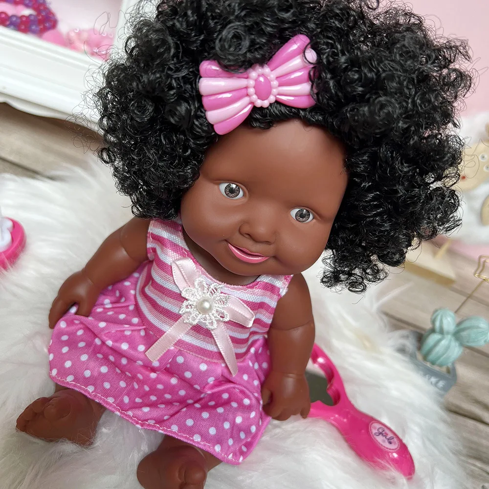 Wholesale factory 25CM vinyl silicone black baby dolls African american black girl doll with clothes