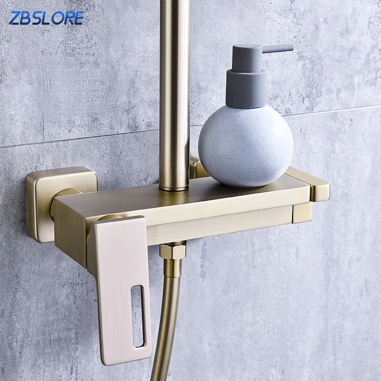 Modern Gold 3 in 1 Thermostatic Shower Column With Slide Rail And High Pressure Shower Head