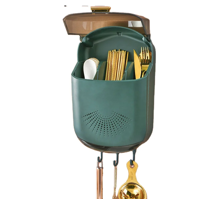 Kitchen Storage Organizer Waterproof Wall Mounted Drain Soup Spoon Chopsticks Cage Plastic Chopsticks Holder