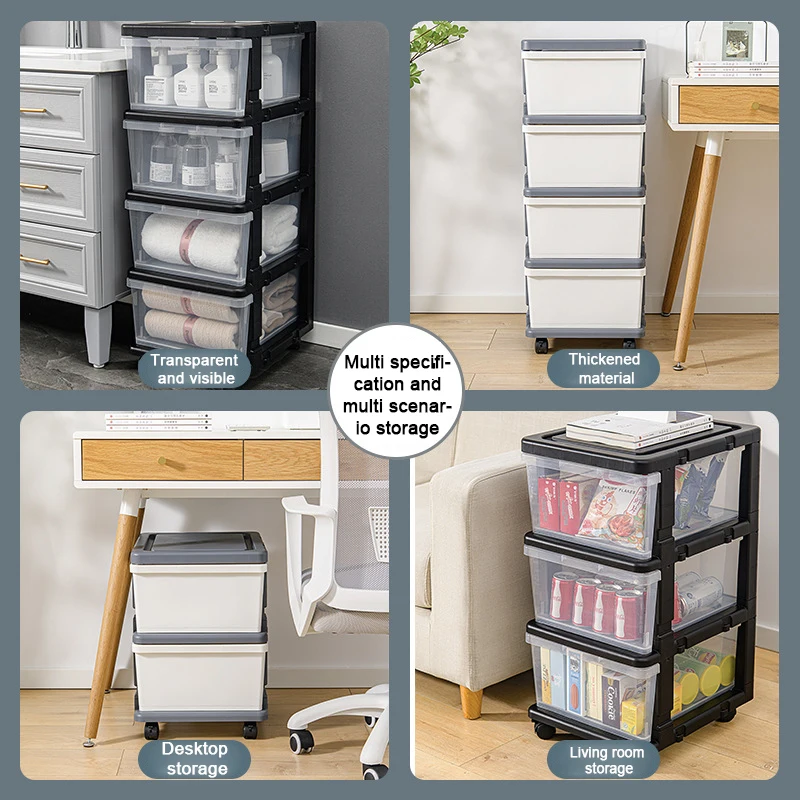 Multi-Layer Transparent Plastic Locker Foldable Office File Storage Cabinet with Pulley Drawers