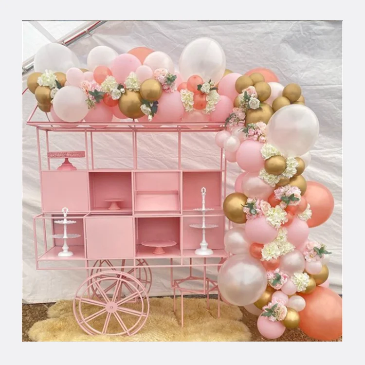 Modern Suppliers Baby Shower Party Dessert Plate Cart Metal Candy Cart Display Wedding Cake Decoration Display Flower Cart