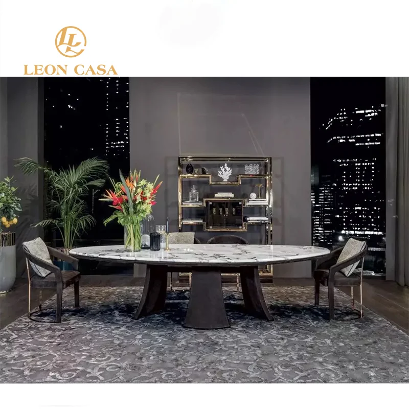 New Luxury Design Durable Oval Marble Set 4 Seater Table Set Dining Room Furniture Oval Dining Table