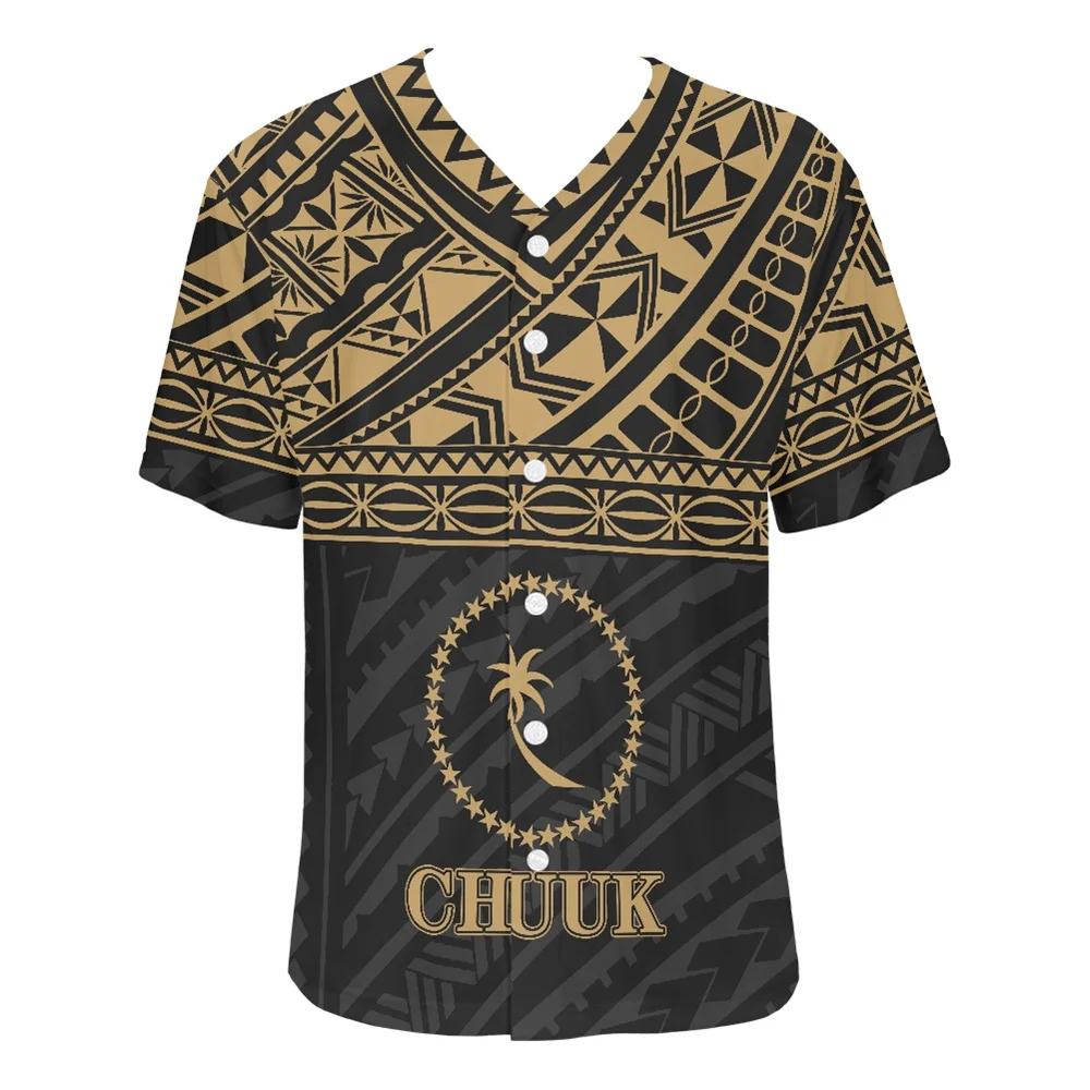 Custom Pacific Island Chuuk Design Pattern Baseball Uniform Print on Demand Button Closure Baseball Jersey School Uniform