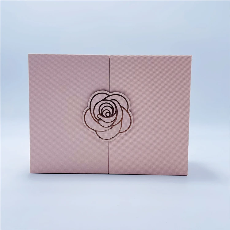 Recyclable Golden Foil Stamping Pink Rose Shape Magnetic Shield Paper Candle Gift Paper Packaging Box With Shredded Paper Filler