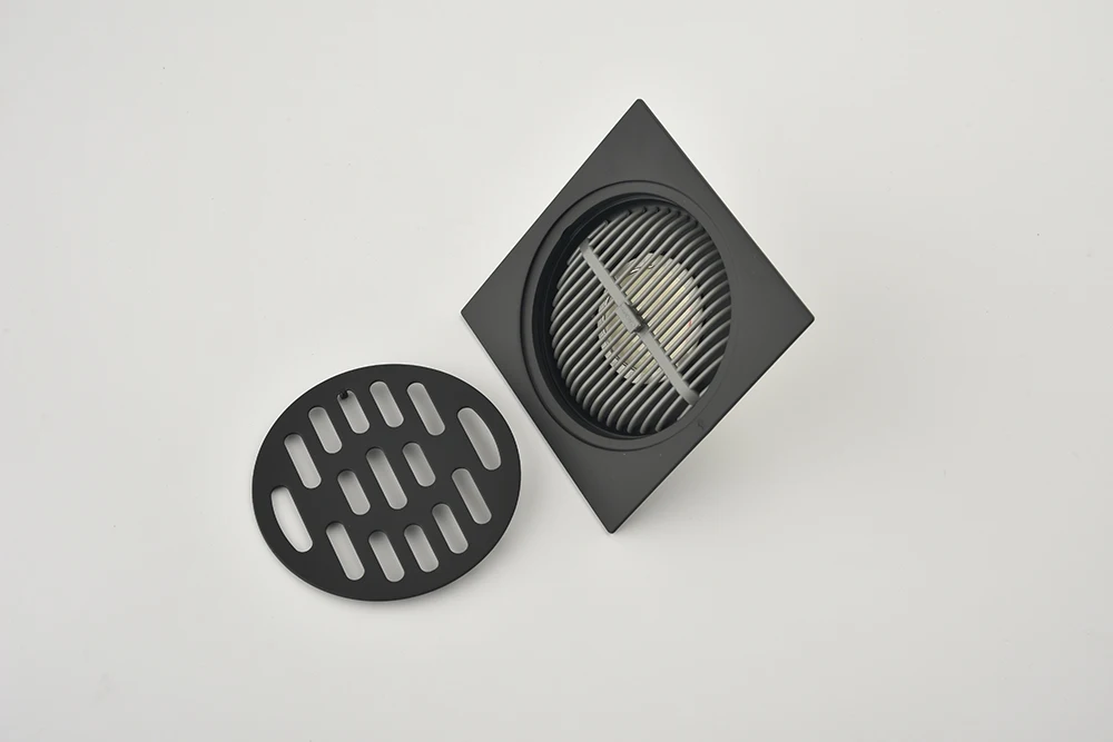 4-inch black all copper shower floor drainusing  for quick drainage with ceramic tiles inserted into square drainage pipes