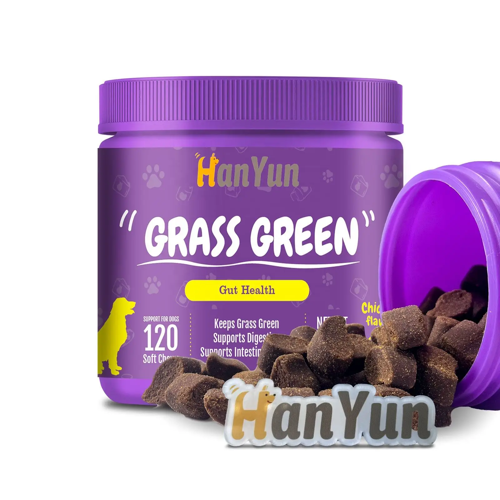 Hanyun OEM Травяные ожоги мягкие жевательные средства для собак мочи газона средство очистки травы камни мягкое угощение-120 жевание на бутылку
