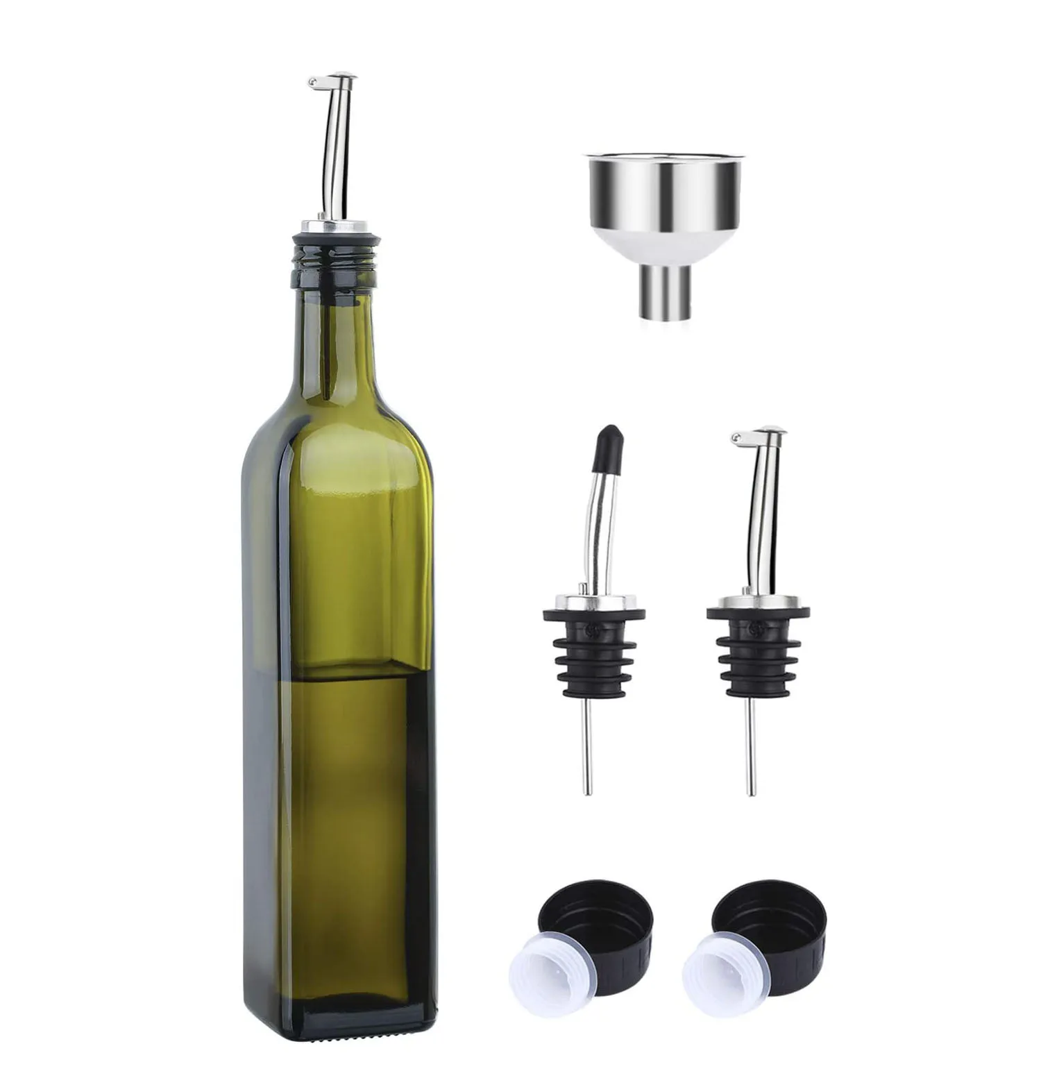 Decanter for Kitchen Olive Oil Dispenser and Vinegar Cruet with Pourers and Funnel Glass Olive Oil Bottle