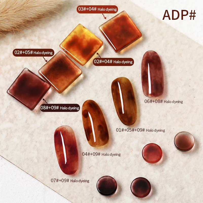 ADP Jelly Crystal Gel Nail Polish Translucent Fall Autumn Set Red Coral Orange Grey Amber Brown 9 Colors Girlfriend Gift