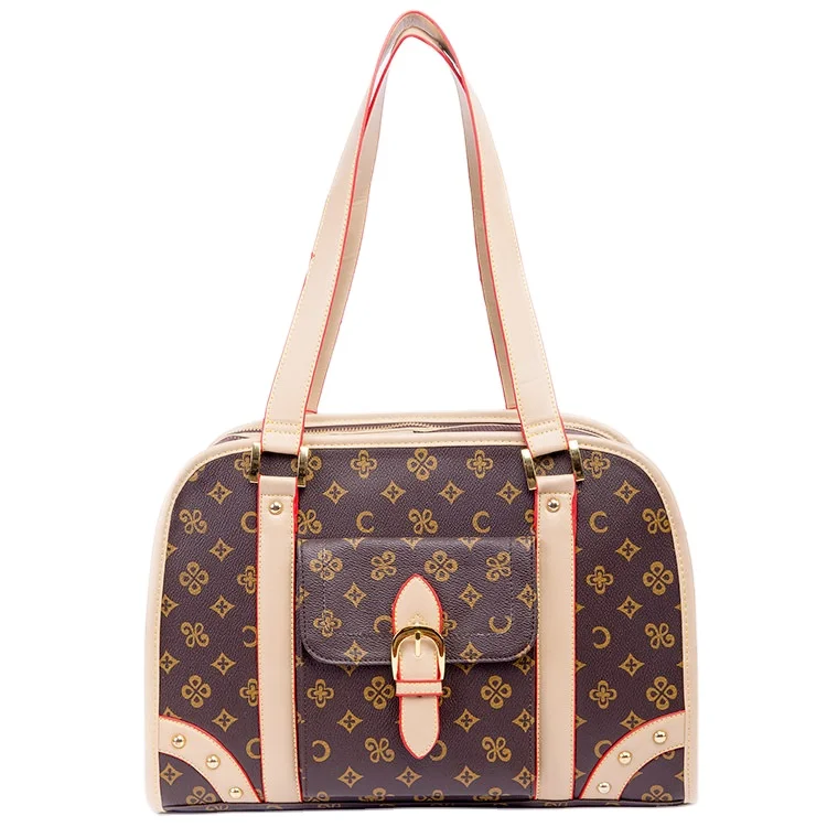 Dog PU Plaid Airline Bag Approved Pet Dog Portable Foldable Travel Bag Teddy Outing Carrying Bag