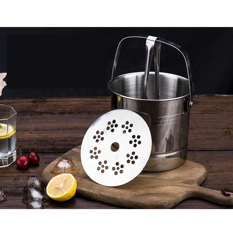 Stainless Steel Bar Metal Beer Ice Bucket Eco-Friendly Cooler with Tongs for Restaurants Giveaways