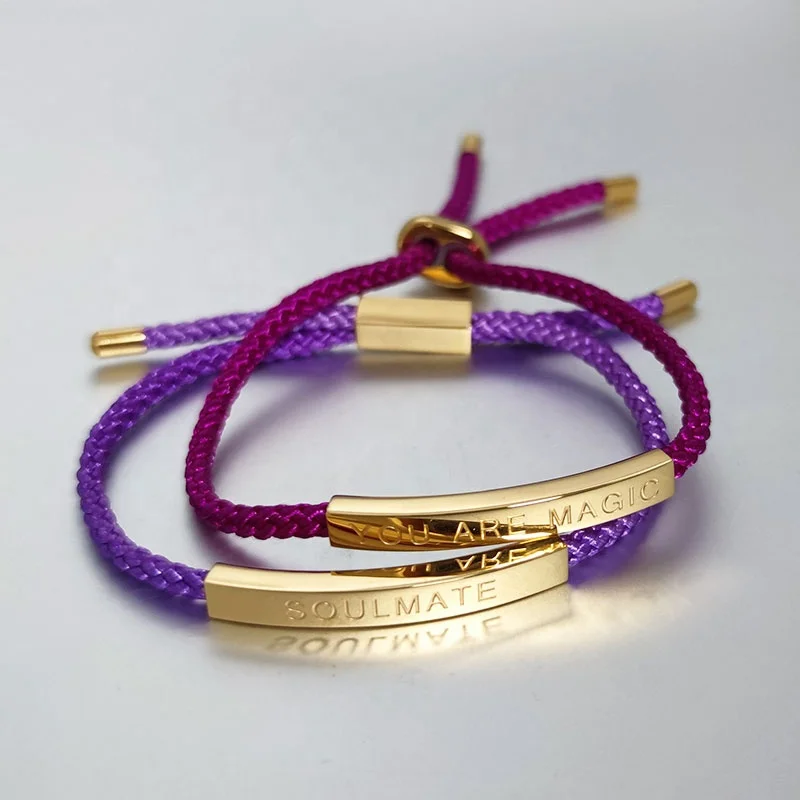 Customized Mens Jewelry Laser Engraving Stainless Steel Adjustable Braided Rope Bracelet Engraveable Bracelet For Women