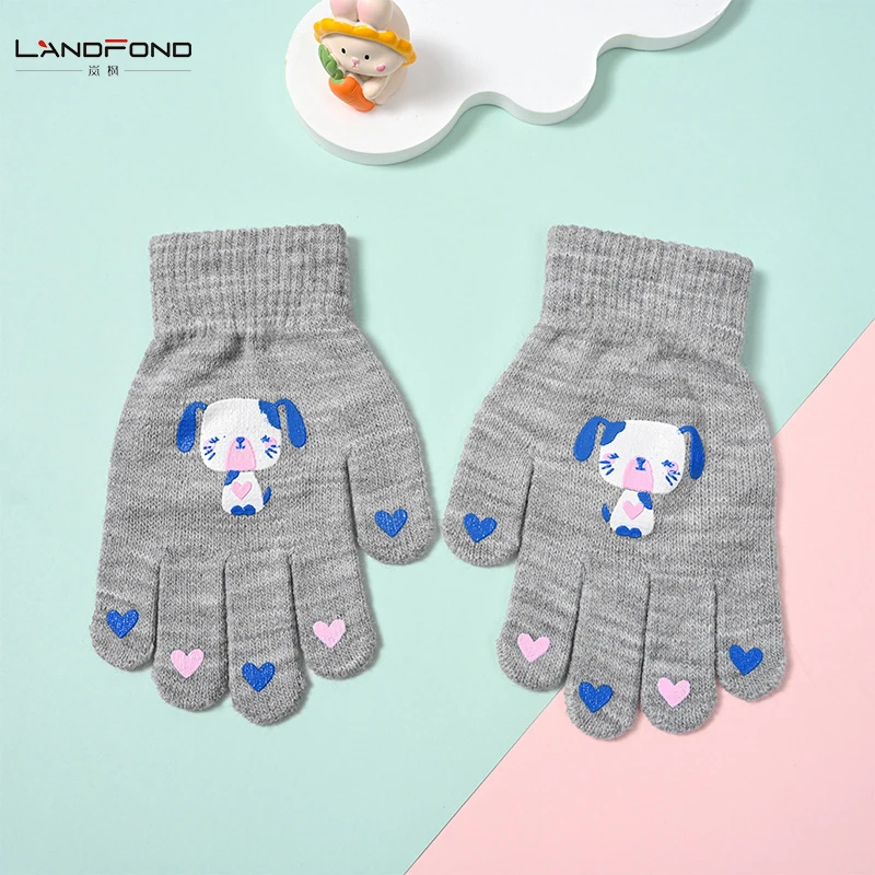 MIO Cute Cartoon Winter Gloves for Kids Soft Warm Acrylic Knitted Stretch Mittens Magic Animal Pattern Daily Cycling Fishing