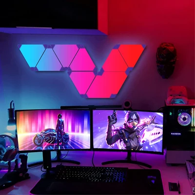 Умная светодиодная треугольная настенная панель RGB цветной ритм управление через приложение игровые формы Tuya треугольники умный комплект (9 панелей)