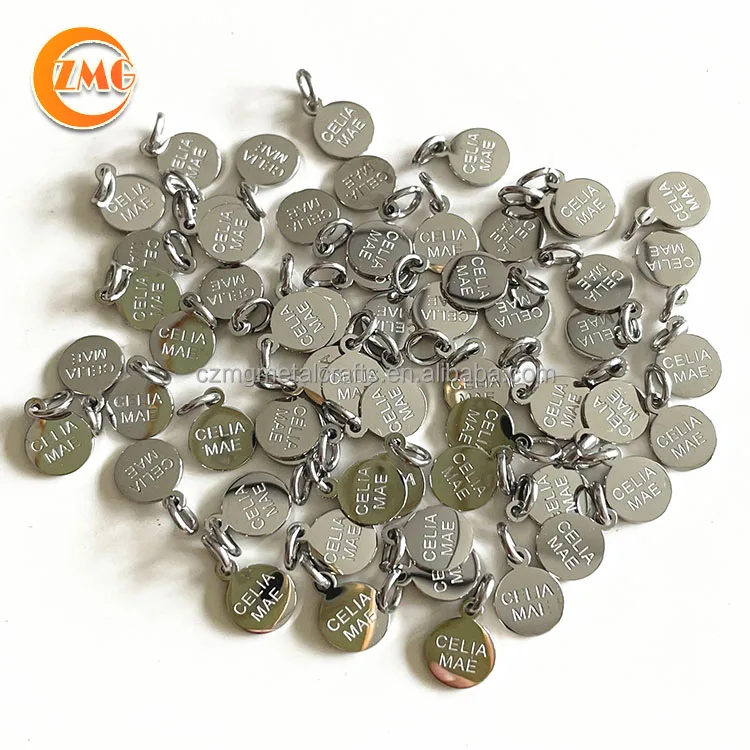 wholesale high quality polished two sides engraved small round shape stainless steel custom jewelry tags