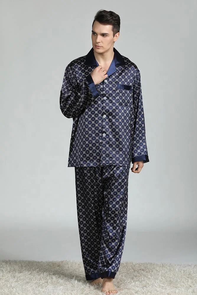 Wholesale long sleeve silk pyjamas Luxurious satin men pajamas sets plus size nightgown for men