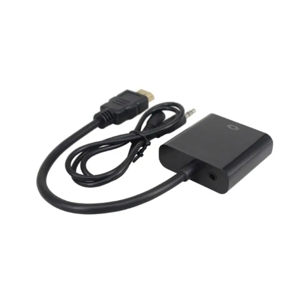 HDTV to VGA Adapter With 3.5mm jack Audio Power Supply Converter Cable HD Male To VGA Female Video Converter Adapter 1080P
