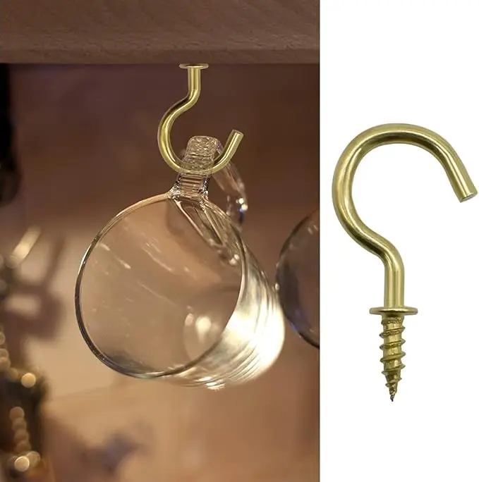 Factory Supply Brass Ceiling Screw Hooks Steel Eyebolt Screw Hooks Cup Hooks 10 pcs