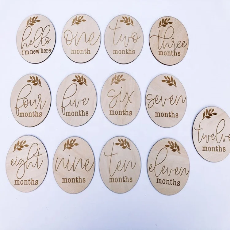 Customized wooden baby monthly card baby milestone growth record card wood baby file