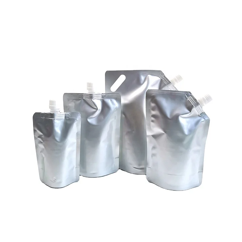 Silver Aluminum Foil Stand Up Liquid Beverage Food Grade Doypack Bag Barrier Packaging Pouch With Top Corner Spout