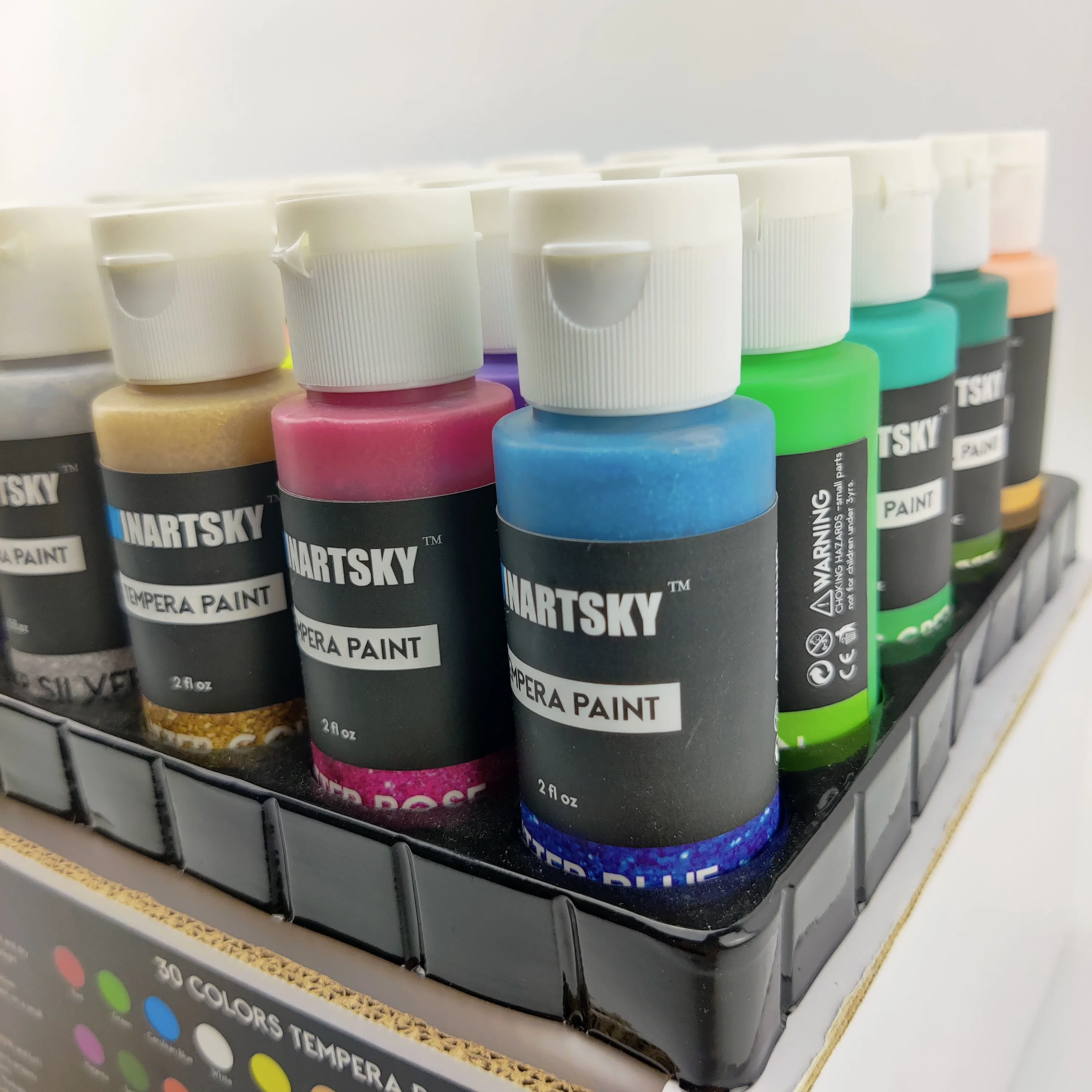 30 Colors 60ML Liquid Poster Paint Washable Tempera Paint Set with 3 brushes for Kids diy painting