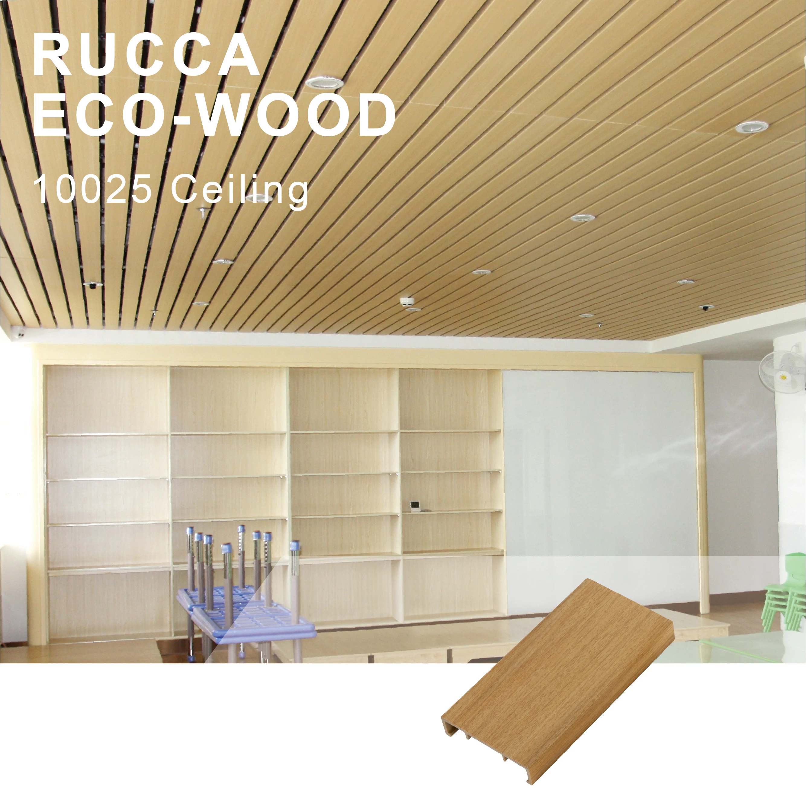 Foshan Rucca WPC Composite Ceiling Design,Inflaming Retarding ,Waterproof Suspended Ceiling For Residential 100x25mm