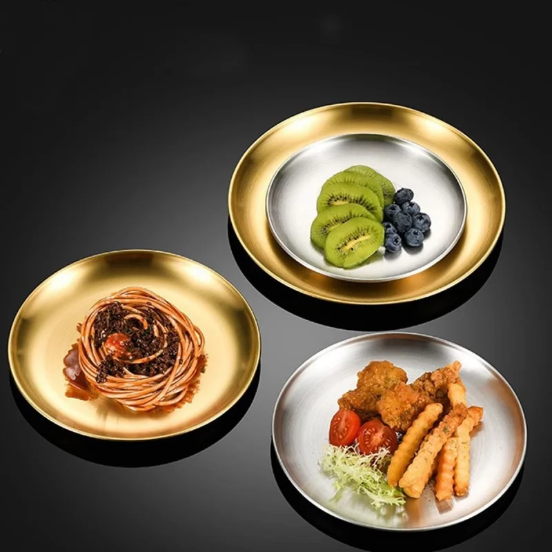 5.5 inch Stainless Steel Gold Round Dinner Dishes Plate for Barbecue Picnic Kitchen Camping  Party