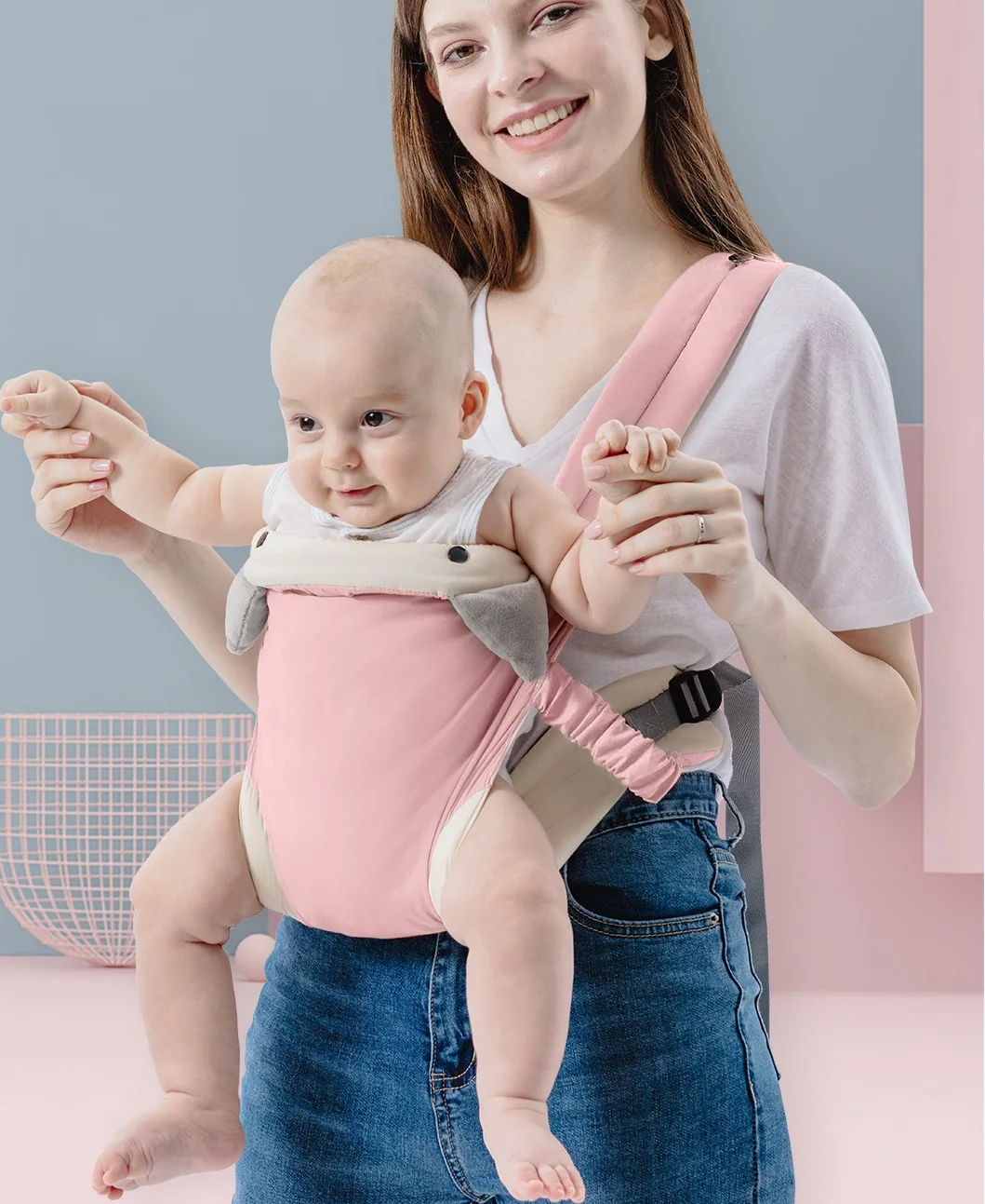 Kangaroo Shoulder Strap for Infants Newborn Wrap Sling Ergonomic Cute Bite Towel Kid Cotton Breathable Front Facing Baby Carrier