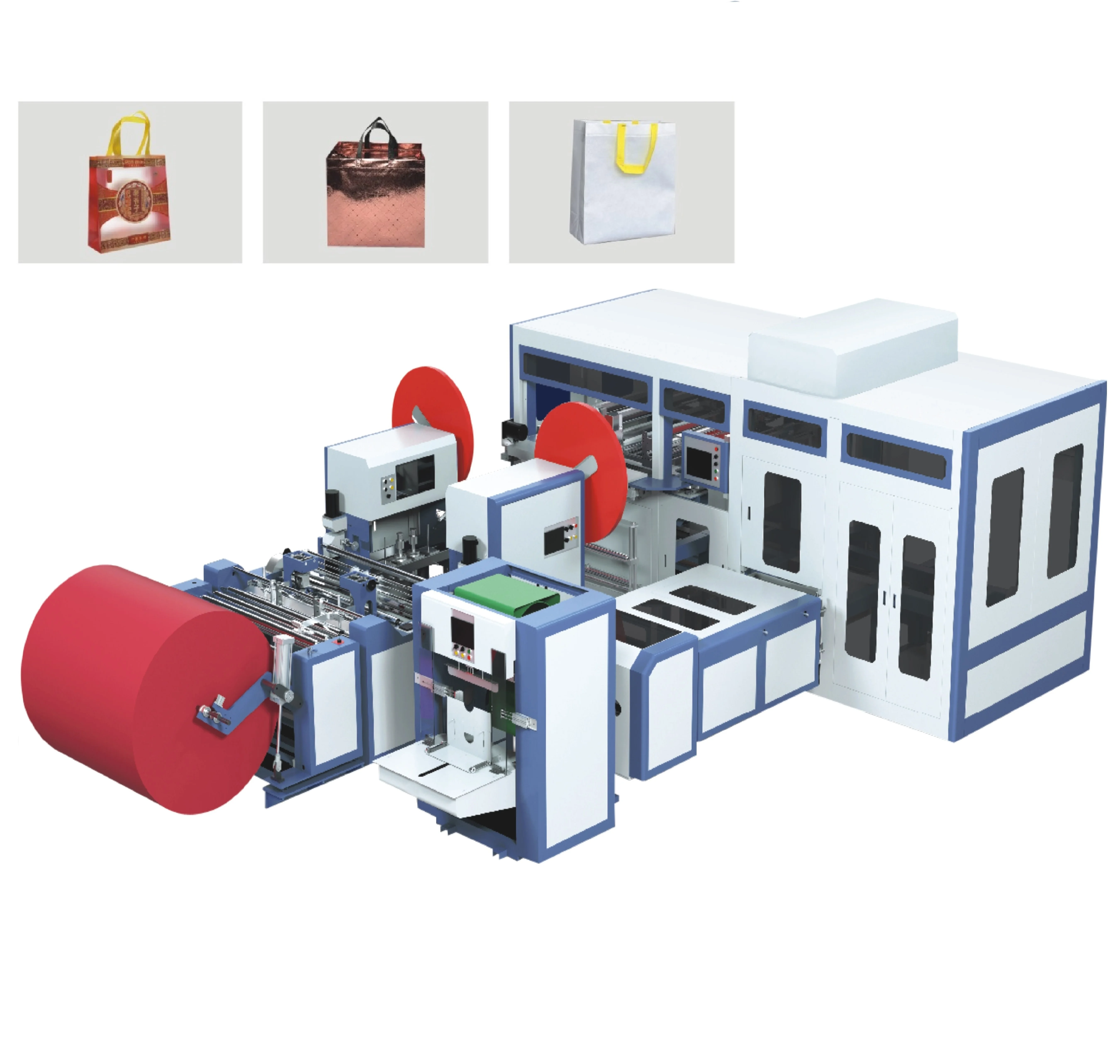 Fully automatic pp laminating non woven fabric  shopping Soft Loop Handle Box Bag Making Machine