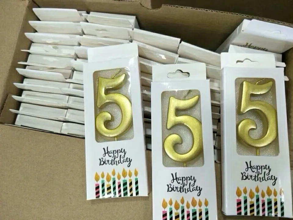Wholesale Bulk Custom Color Individually number 4 birthday candle pictures Metallic Gold Large Numeral Birthday Candles
