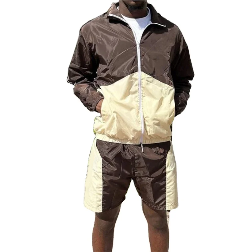 2024 Custom Summer Nylon Polyester Two Piece Jacket And Jogging Suit Set Sports Windbreaker tracksuit Shorts Sets For Men
