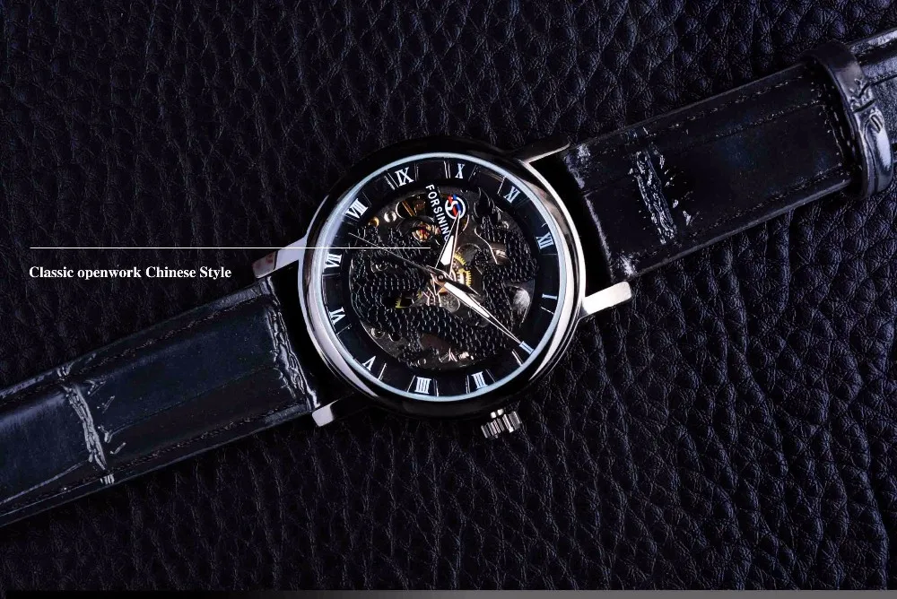 Forsining Chinese Simple Design Transparent Case Mens Watches Top Brand Luxury Skeleton Watch Sport Mechanical Watch Male Clock