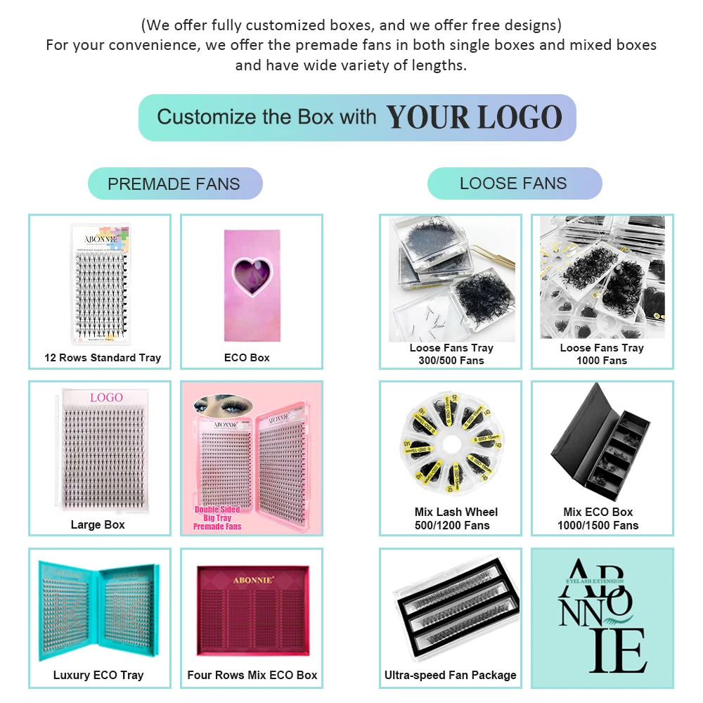 Abonnie 6D 8D 10D 12D 14D C D CC DD L Curl Pointy Base Pre Made Lash Extension Fans Lash Tray Premade Fans Eyelash Extensions