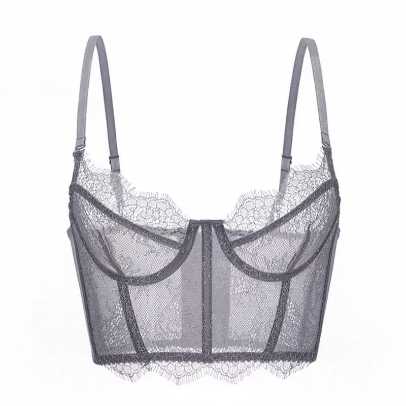 French Eyelashes Lace Slim Sexy Ultra-Thin Breathable Underwear Vest-Style Sexy See-Through Bra