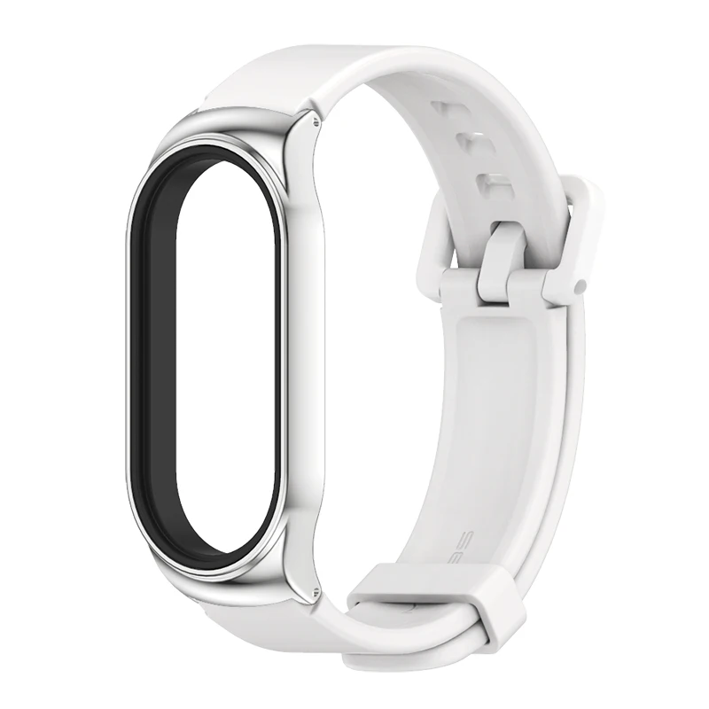 With metal bumper silicone watch strap replacement band for xiaomi mi band8