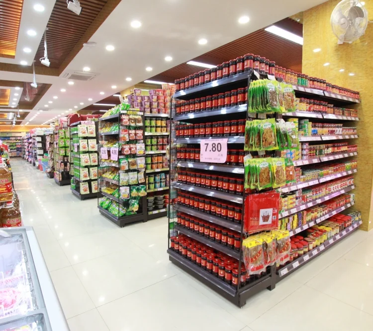 Supermarket Display Racks Steel and Wood Material Gondola Rack Shelving for Storage for Store Use-RZ