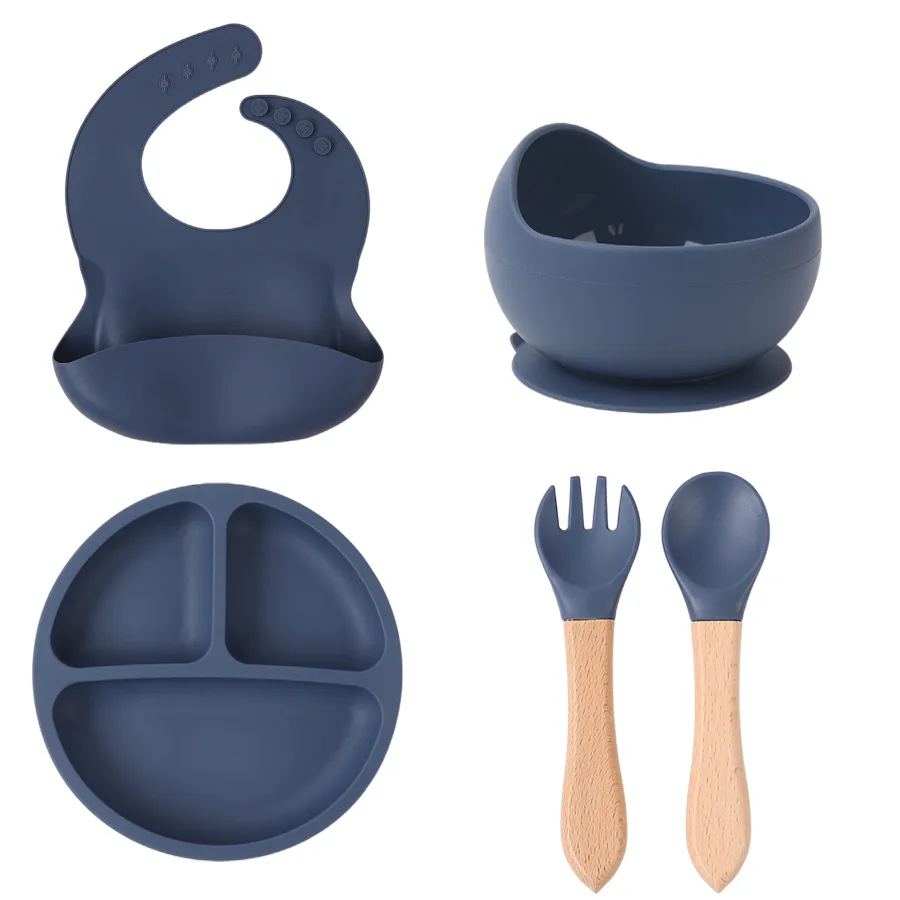 Wholesale Kids Food Feeding Bowl Silicone Baby Dishes Kid Dinner Suction Plate Baby Silicone Tableware Feeding Set With Lid